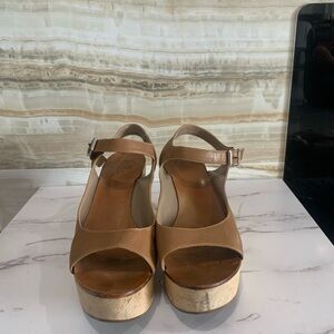 Women’s Belle by‎ Siggerson Morrison Upper Leather Cork Wedge Sandal. Size 8.5B
